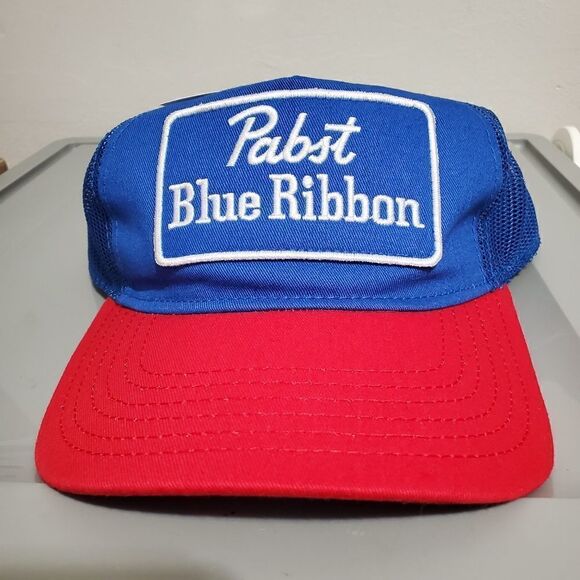 NWT Pabst Blue Ribbon Beer Cap Spell Out Logo Mesh SnapBack Trucker Baseball Hat - Picture 1 of 9